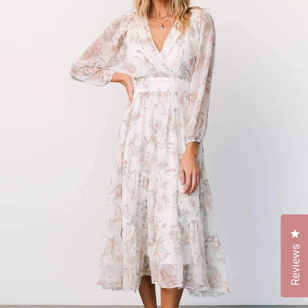 Baltic Born Cream and Tan Floral Midi Dress